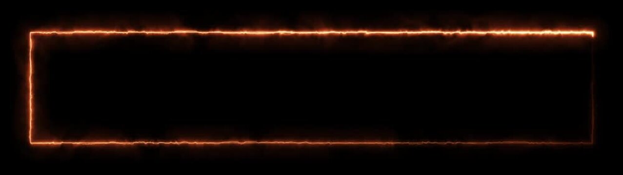 Fiery lines forming dynamic rectangle frame on dark background motion.