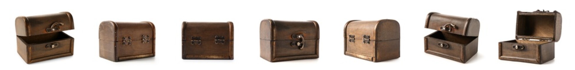 Set of old chests for pirate treasures on white background © Pixel-Shot