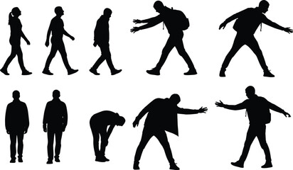 Zombie Walking Silhouette Set with Undead People Poses, Creepy Infected Characters, and Horror Halloween Design © Minara
