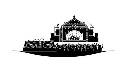 Black silhouette of people dancing music. © arka saputra