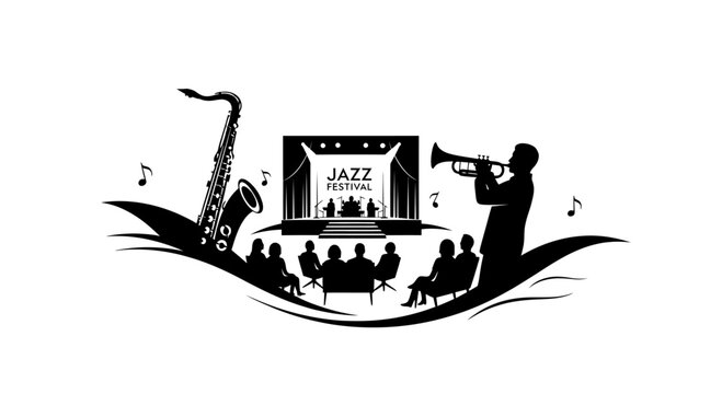 Jazz Musician Playing Trumpet Silhouette Illustration.