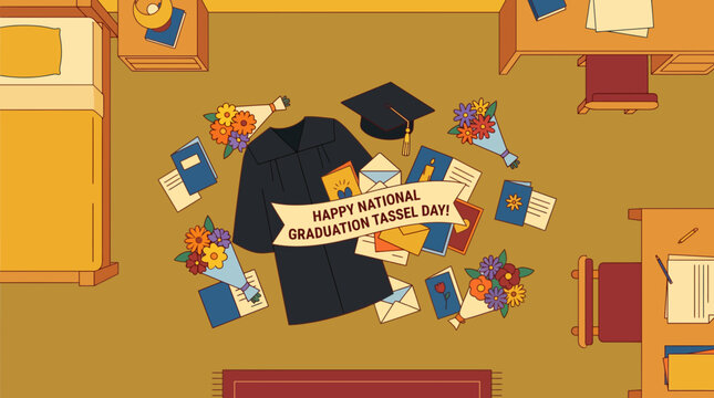 National Graduation Tassel Day Illustration with Cap and Gown
