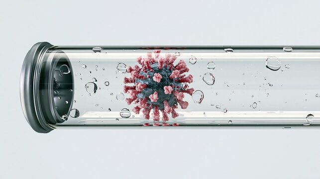Microscopic virus cell organism on glass surface laboratory research concept