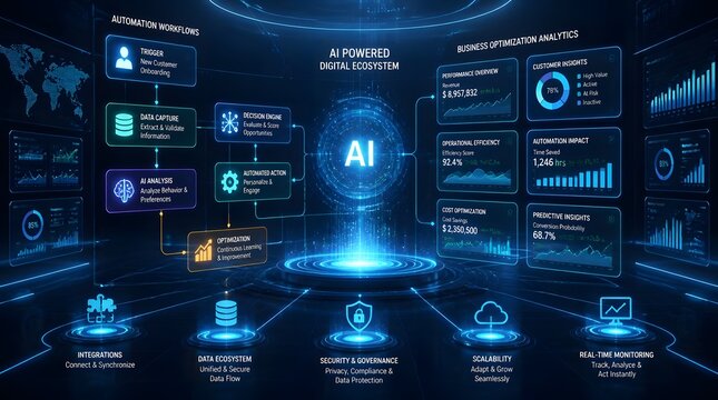 Futuristic AI-Powered Interface Displaying Data Analytics and Information in Blue.
