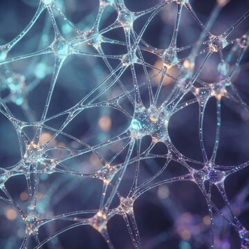 Extreme Macro of Glowing Quantum Neural Network. Interconnected Glass Fibers with Luminous Data Points. 8K UHD