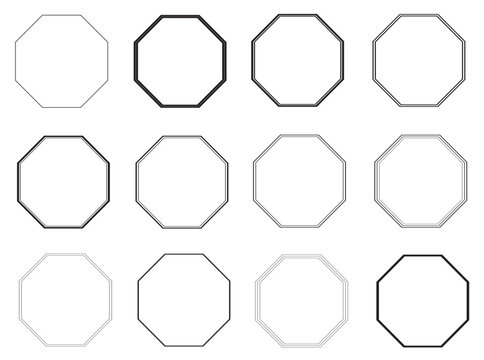 Octagon Frame Five Inch Black Vector Frames for Labels, Greeting Cards, Logo, Monogram, Poster, Webpage. Collection Set Decorative Frames