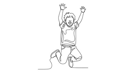 Obraz premium Joyful child jumping with excitement, one line art illustration