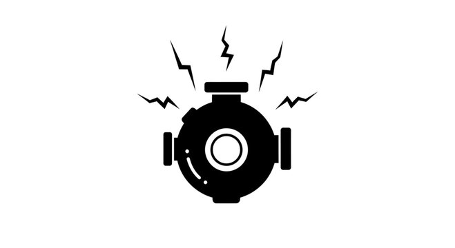 Minimalist Industrial Motor or Pump Icon with Sparking Energy