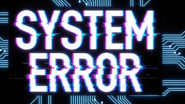 System error glitch text digital cyber technology warning screen computer failure alert neon circuit background, cyberpunk abstract design concept