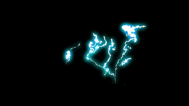 Blue electric lightning flash effect with glowing thunder arcs, anime style storm explosions and hand drawn energy sparks for action scene overlays in seamless 4K