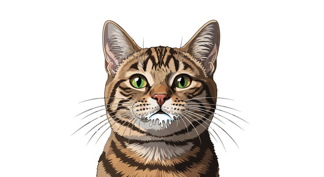 Domestic tabby cat with milk on its mouth after drinking