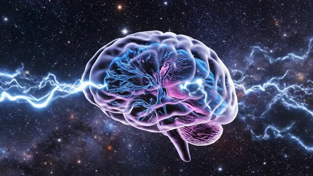 Human brain in space with lightning for outdoor lifestyle brands and nature documentaries