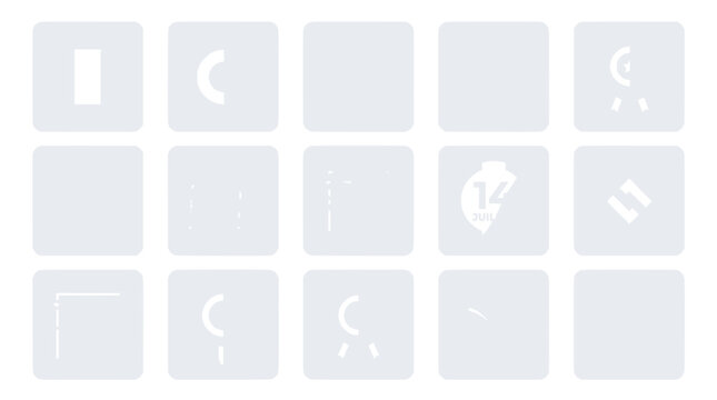 Set of 15 geometric and abstract stencil icons on a light grey background