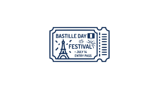 Bastille Day Festival Entry Pass Ticket with Eiffel Tower and Fireworks Icon