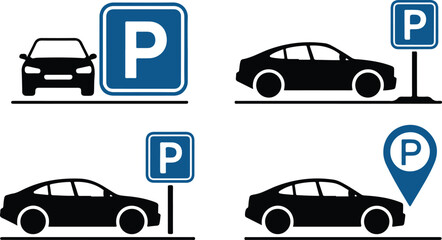 Naklejka premium Car parking icon set. Public parking and parking location symbol - stock vector.