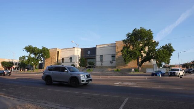 Courthouse Building With Trees Along Street in Rural Town of Sweetwater, Texas