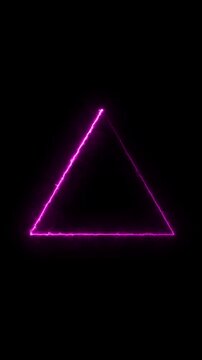 Glowing purple neon triangle border animated on dark background video.