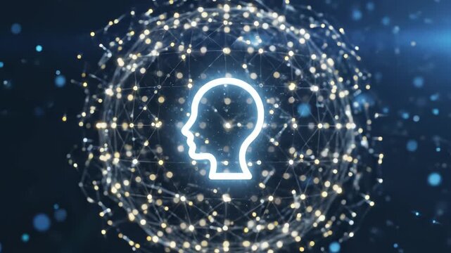 Human head icon surrounded by network ideal for sleek commercial backgrounds and title sequences