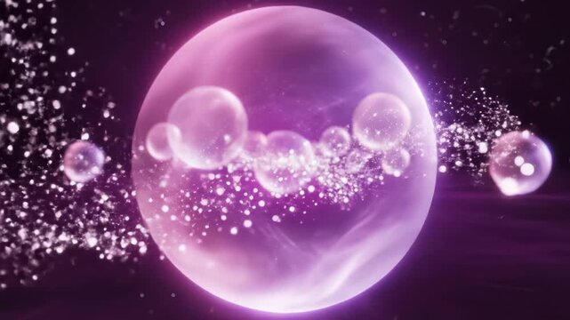 Purple glowing spheres in space highlighting environmental conservation and serenity