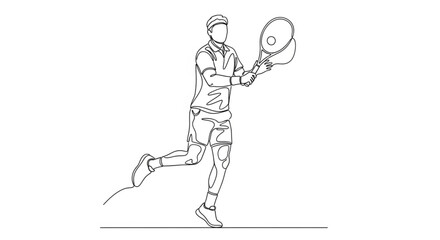 Obraz premium Minimalist vector line art of a tennis player in motion, hitting a ball with a racket