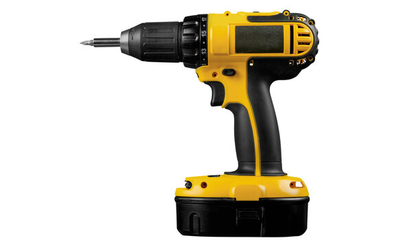 Professional Cordless Electric Drill with Battery Pack Isolated on transparent png