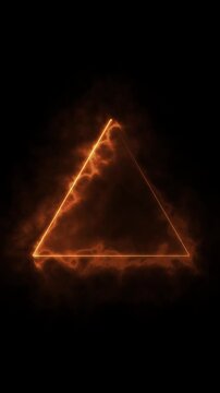 Glowing orange triangle with moving fire smoke effect on dark frame.