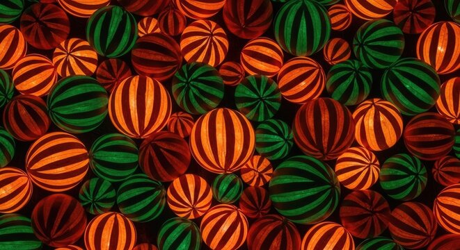Vibrant striped watermelon pattern background with green and orange colors