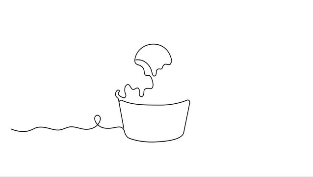 Animated self drawing Continuous one line drawing of Continuous line drawing, steaming bowl, minimalist illustration, kitchen utensil