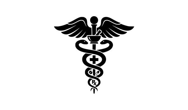 Pharmacy caduceus icon black monochrome medical vector illustration