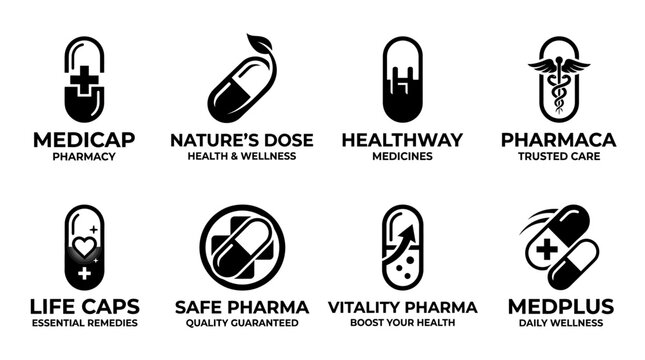 Pill and Capsule Pharmaceutical Icons.