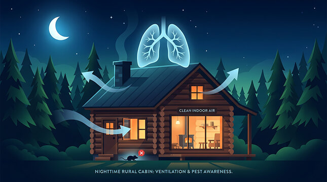 Hantavirus Prevention Awareness Illustration for Cabin Safety