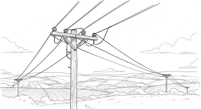 Electrical power lines and utility pole drawing.