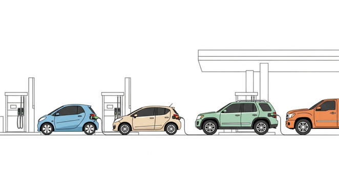 Electric cars charging at a modern charging station.