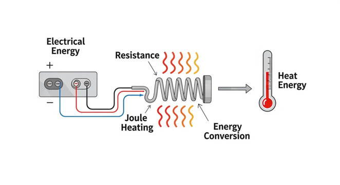 Electrical energy converted to heat energy illustration.