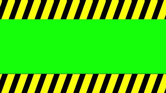 Bright Green Screen with Black and Yellow Diagonal Hazard Warning Stripes At the Top and Bottom, Suitable for Caution, Safety, Construction, Warning, Alert