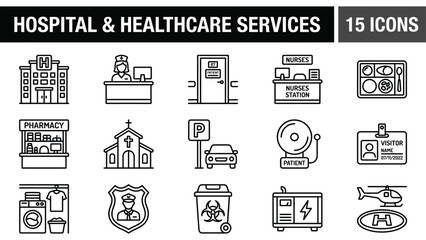 Fototapeta premium Hospital and healthcare services icon set