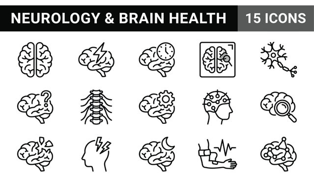 Neurology and brain health icons set