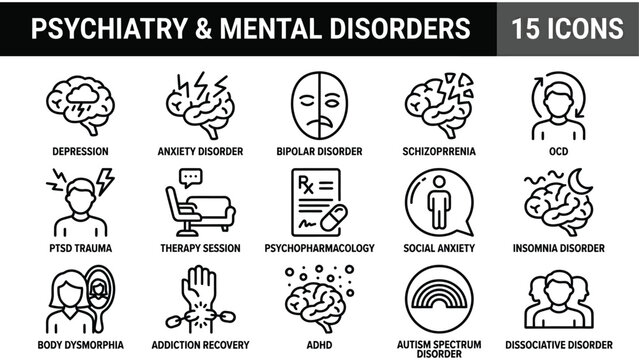 Psychiatry and mental health icons set