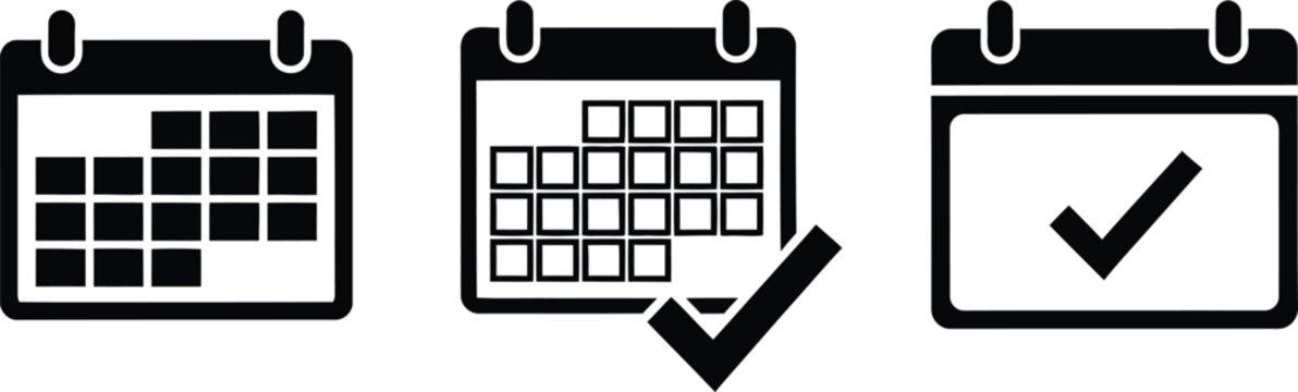 Black and white calendar icons on clean background