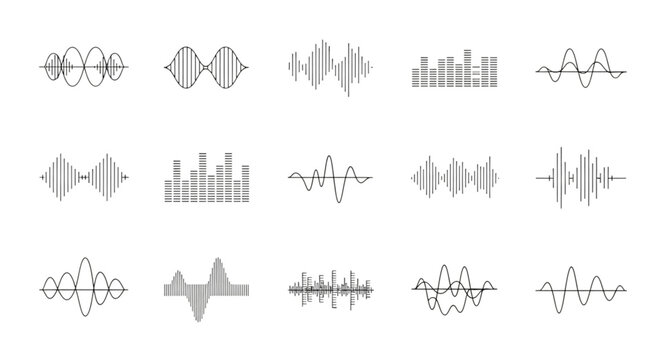 Sound wave patterns and audio signal graphics