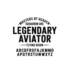 Fototapeta premium Legendary Aviator Vintage Military Emblem Set with Masters of Heaven Squadron 305 and Bold Sans Serif Font Alphabet Set Vector Illustration