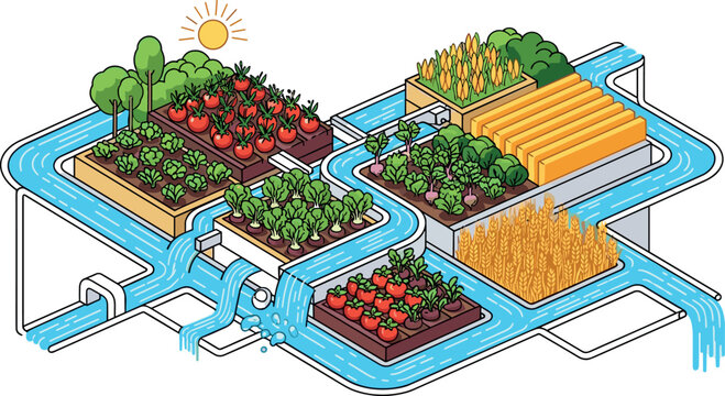 Isometric illustration of an automated hydroponic vertical farm vector