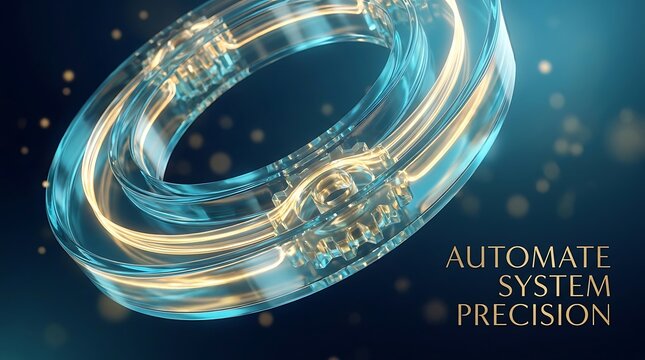 Circular ring glows with internal golden light to highlight the importance of automate system precision for manufacturing efficiency and industrial optimization in the modern era.