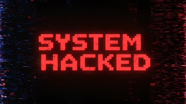 Digital glitch with system hacked text representing the seamless integration of human and machine