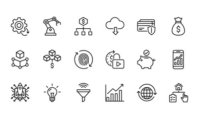 Fototapeta premium Set of modern thin line business icons including marketing strategy and digital growth symbols for web design development projects