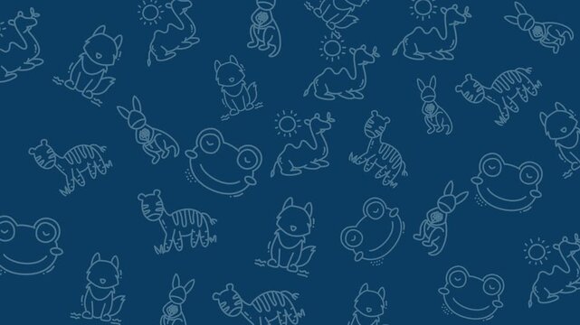 Animal pattern footage featuring a blue background with various cute cartoon animals.