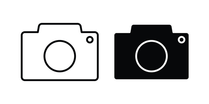 Camera button icon line vector set. Solid style icons