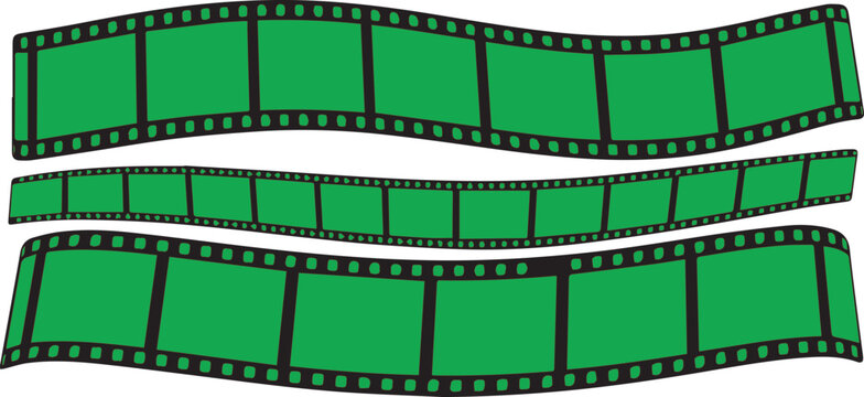 Film strips unfurl in three parallel wavy lines of bright green against a clean white background.