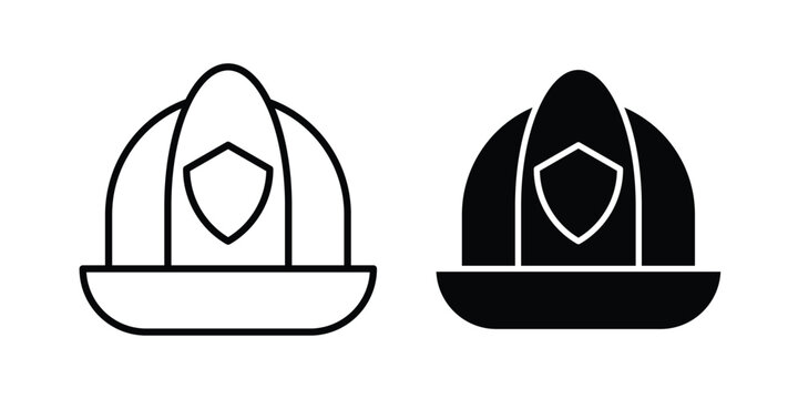 Firefighter helmet icon line vector set. Solid style icons