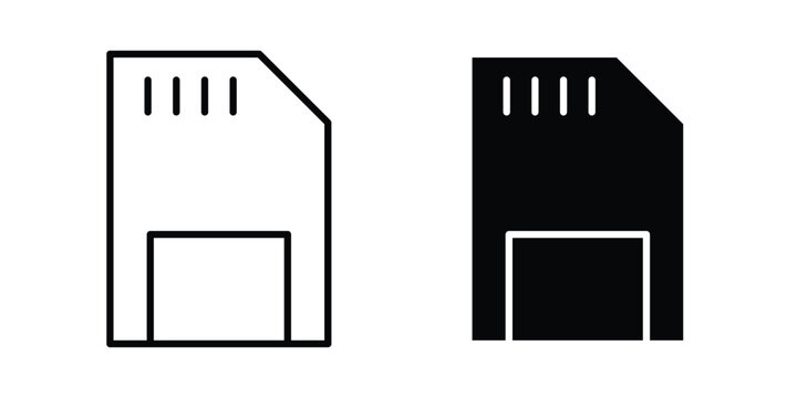 Memory card icon line vector set. Solid style icons
